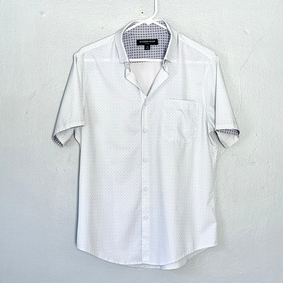 Mizzen + Main Versa Shirt Mens Medium Light Blue Pattern Performance Golf Polo - Picture 1 of 8